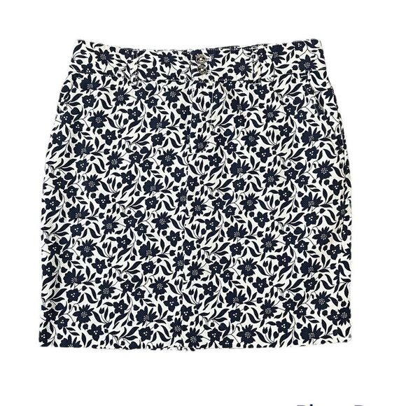 Chaps Navy Floral Pencil Mini Skirt Size 4 - Picture 1 of 5